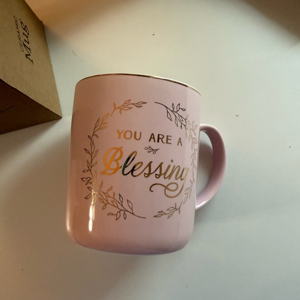 Pink Ceramic Mug with Gold Accents